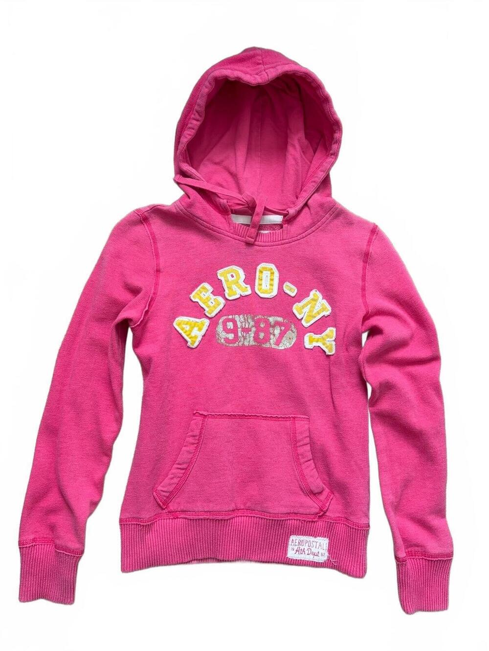 Aéropostale Aero-NY 1987 Hoodie Womens Size S Pink Pullover Casual Y2K